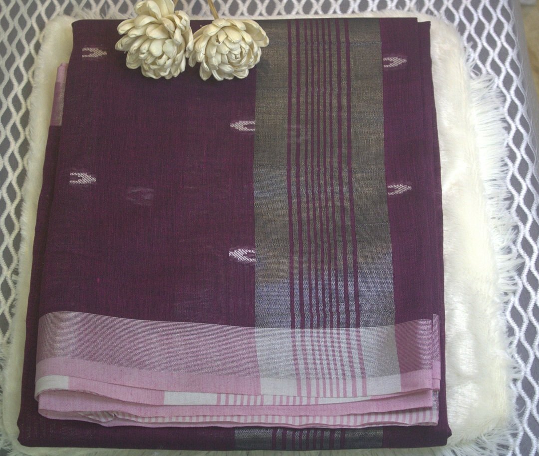 LINEN WHITE BUTTA SAREE