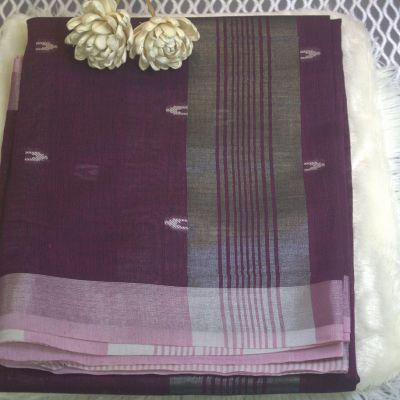 LINEN WHITE BUTTA SAREE